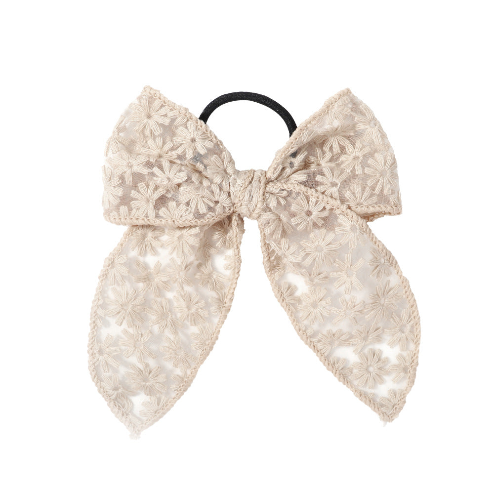 Cute Embroidered Bowknot Hair Ring with Lace and Floral Design - Child & Women Hair Accessories