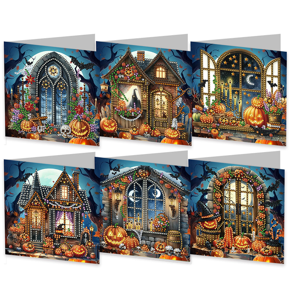 Handwritten Halloween Greeting Card Set - DIY Festive Diamond Cards
