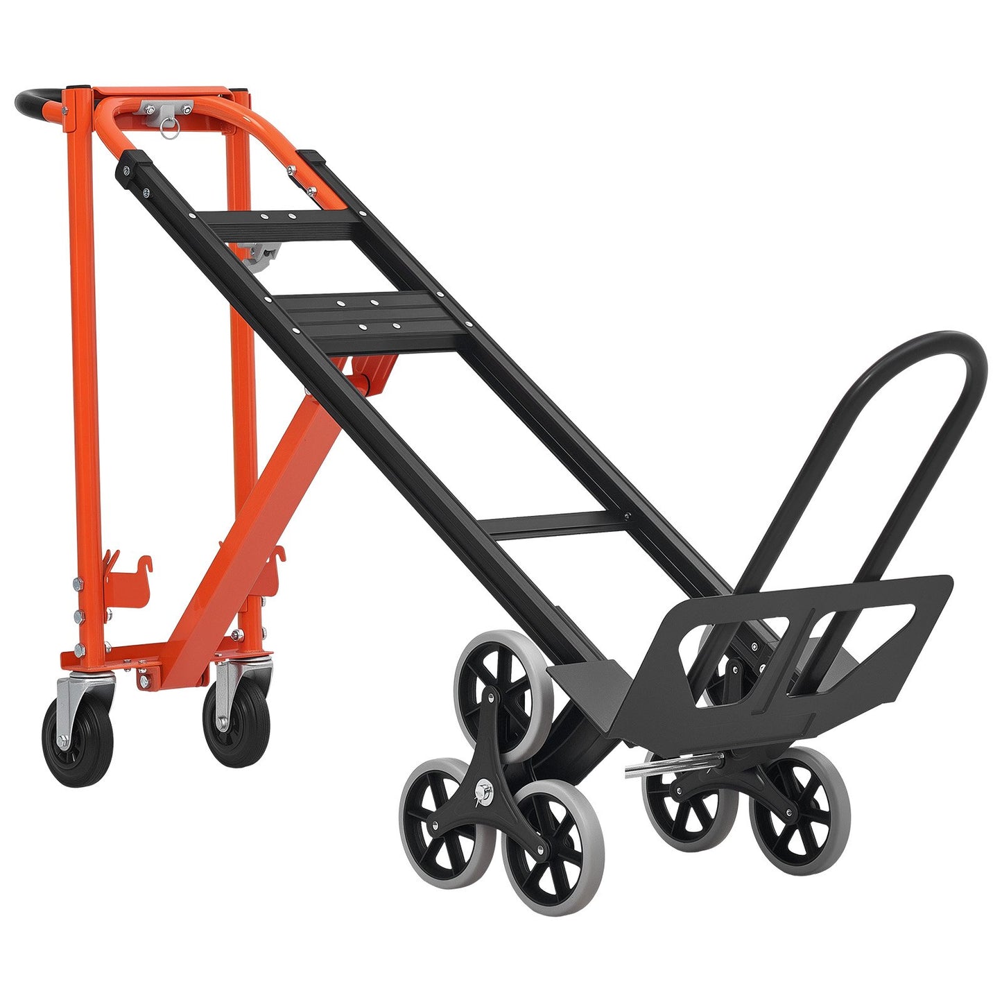 3-in-1 Industrial Stair Climbing Hand Truck Dolly - Max Load 770 Lbs, Folding Utility Cart with Wheels & Handle, Orange & Silver