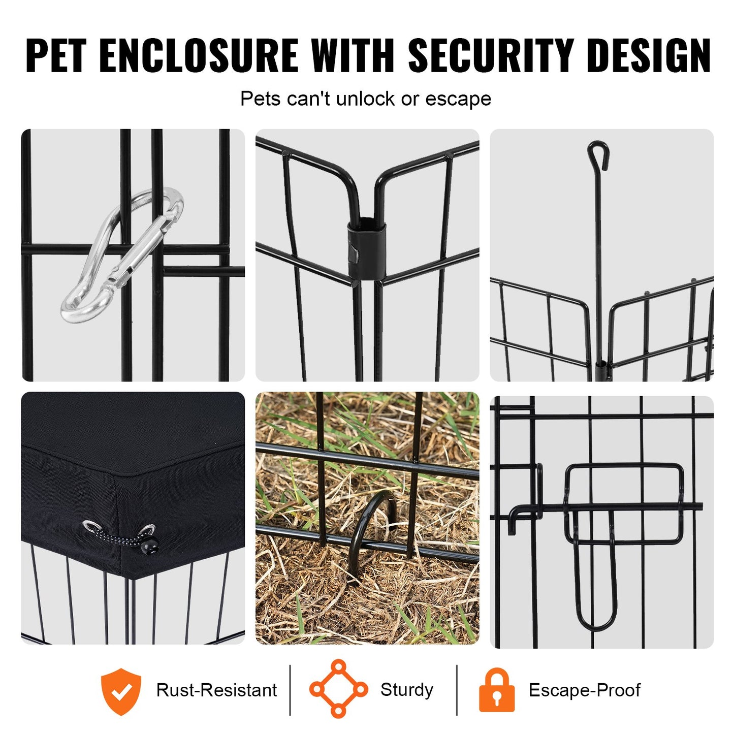 Foldable Metal Dog Playpen 8 Panels with Cover - 30 Inch High, Black
