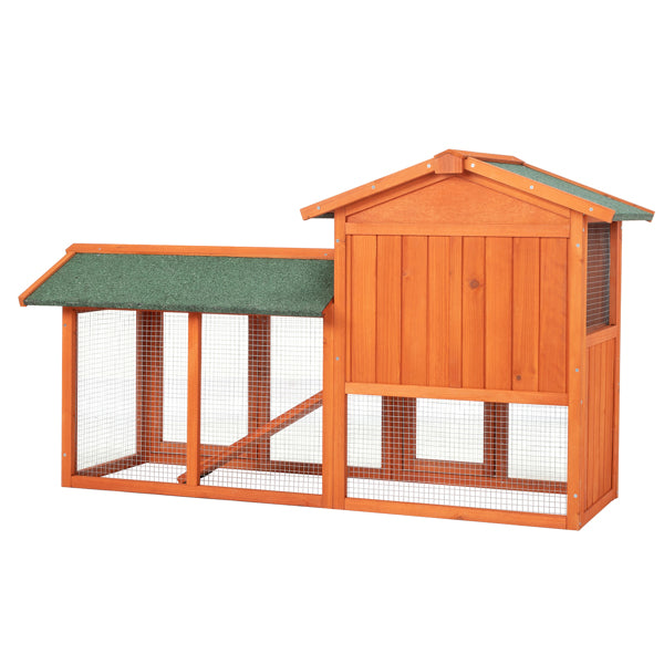 Wooden Rabbit Hutch 61 Inch Multi-Level Pet Cage with Locking Doors