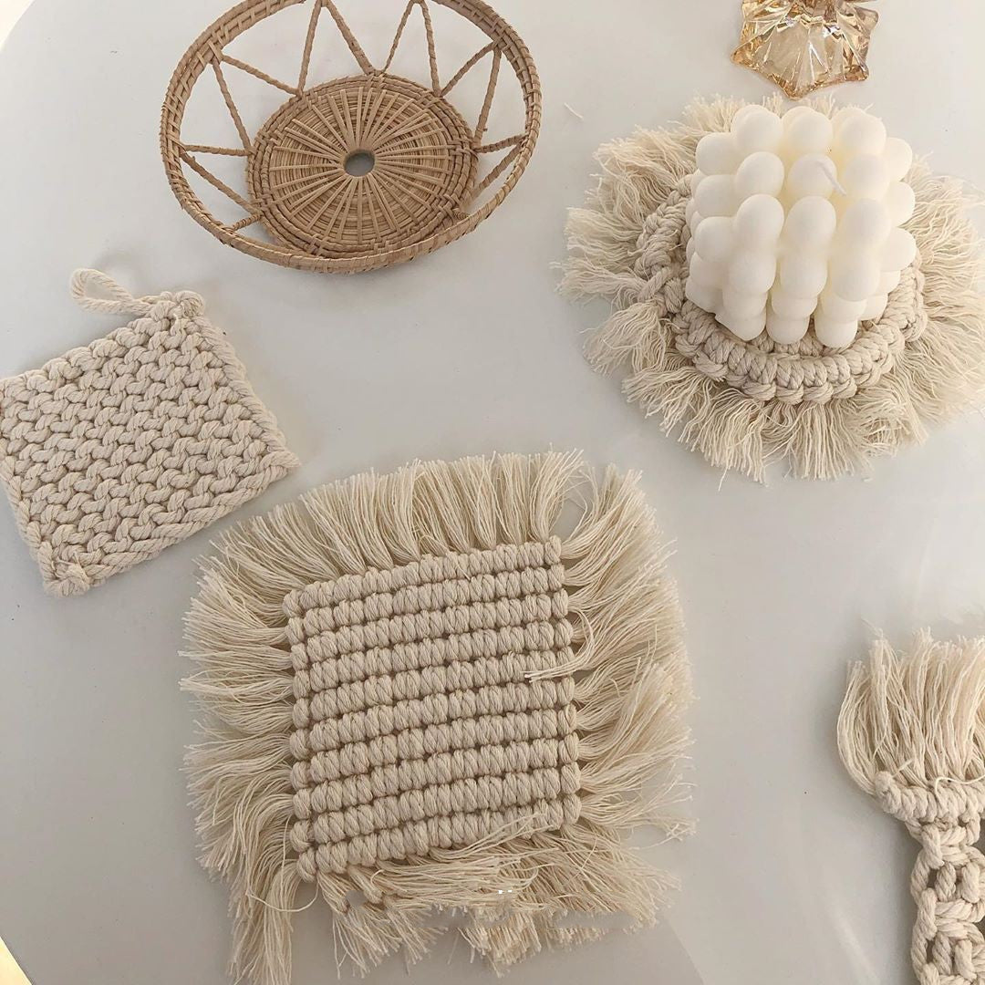 Handmade Cotton Woven Coaster & Tassel Placemat Set for Dining Table - Modern Home Decor