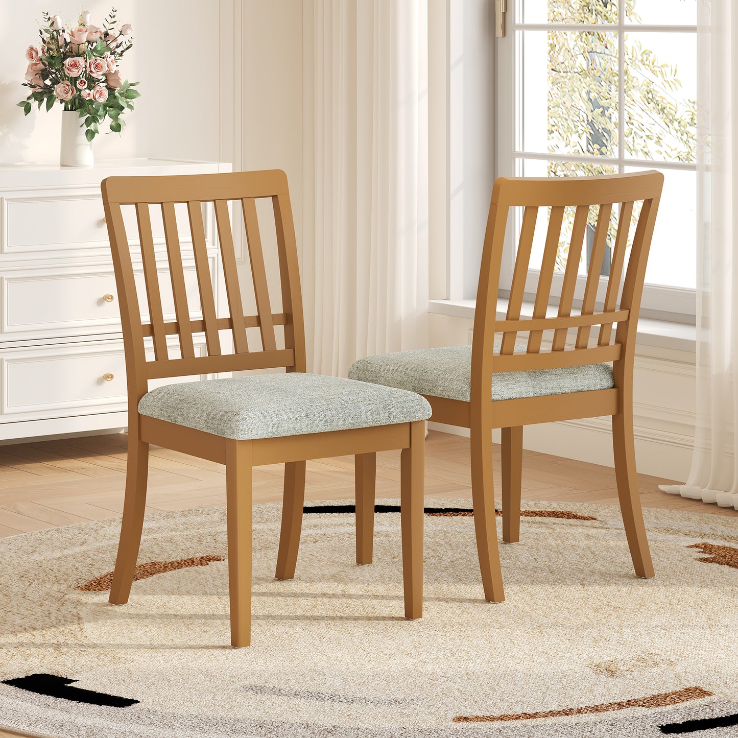 2-Piece Modern Scandinavian Dining Chairs, Curved Wood Backrest With