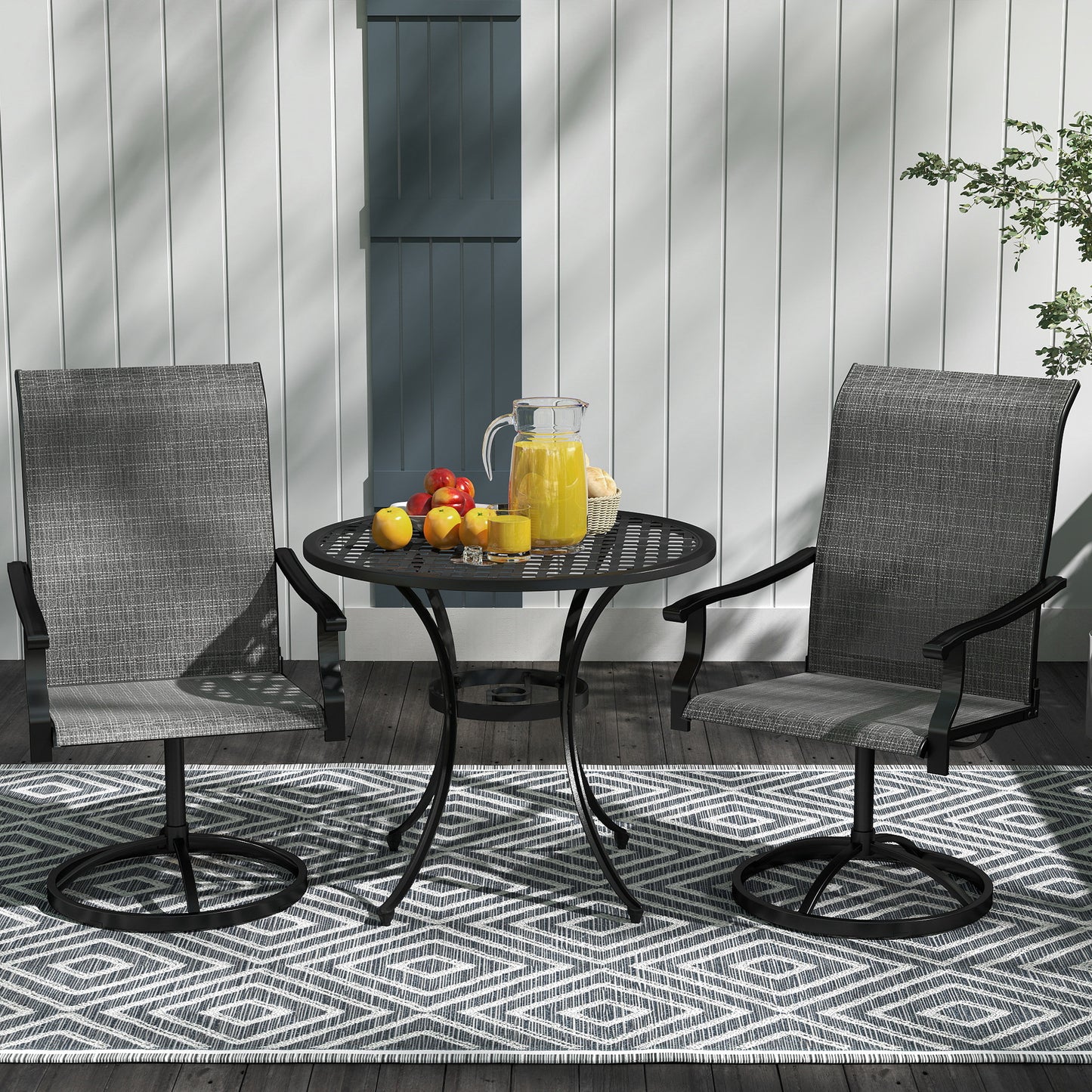 Outdoor Swivel Chairs Set of 2 - High Back Patio Seating, Gray