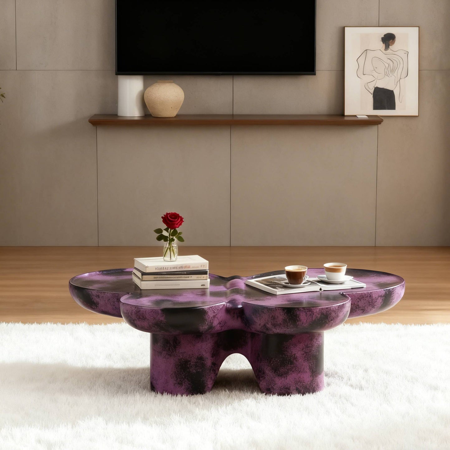 Modern Coffee Table Faux Travertine Textured For Livingroom