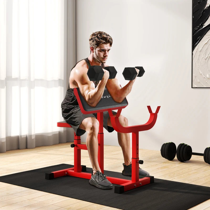 Adjustable Preacher Curl Bench for Strength Training - Red