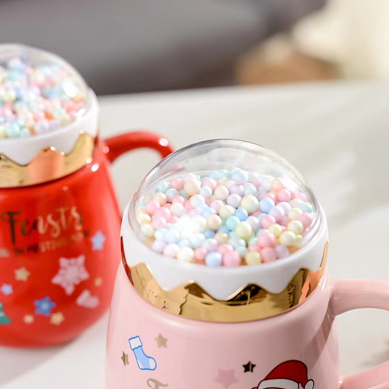 Red Ceramic Mug with Lid - 401-500ml Food-Grade Drinkware for Coffee Tea Hot Chocolate