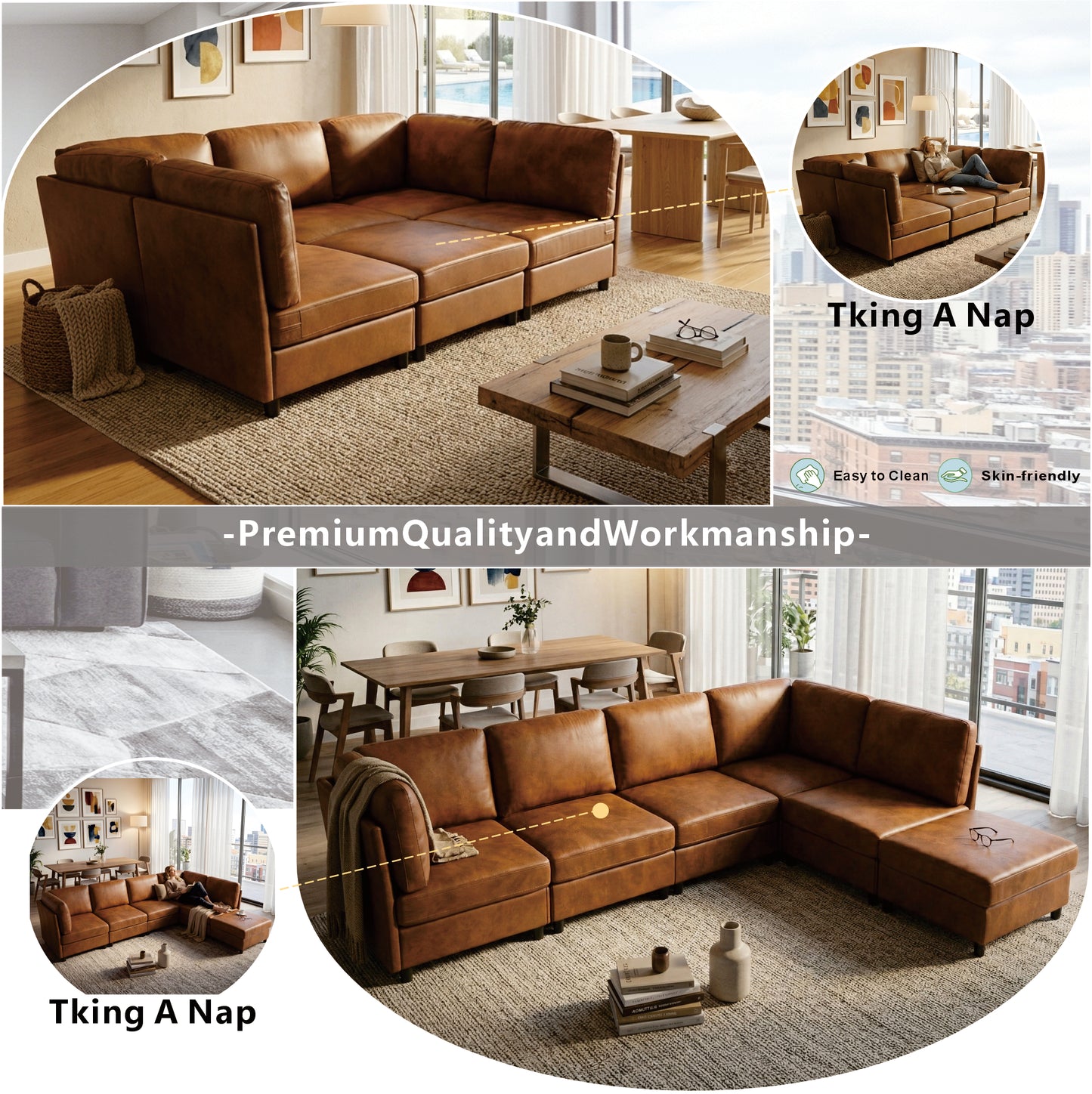 Light Brown Modular Corner Sofa - Freely Configurable Design