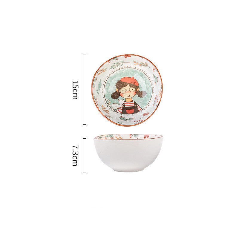 Ceramic Dinnerware Set - Cute Fairy Tale Forest Baked Rice Plates for Family & Kids