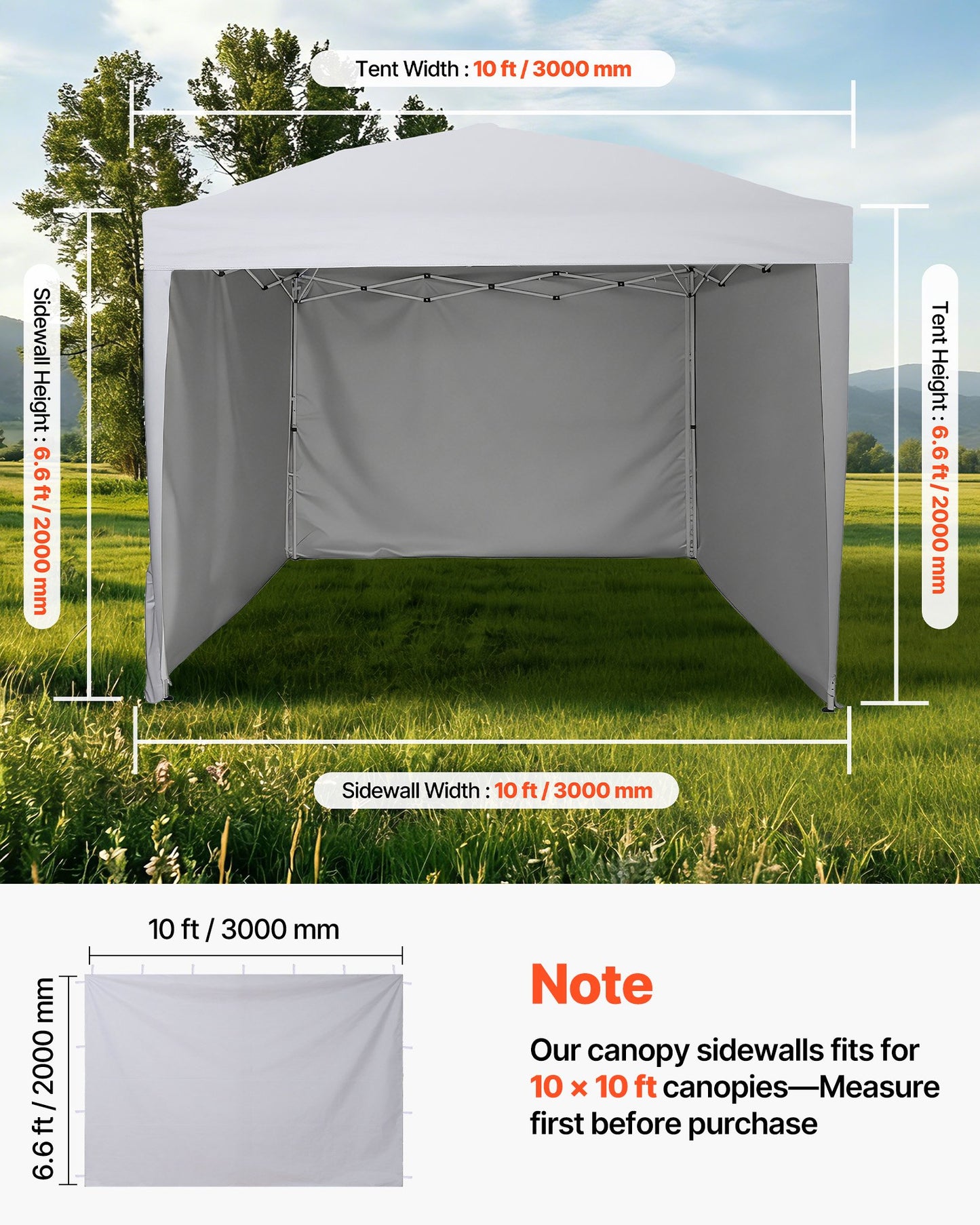 Waterproof Canopy Sidewalls for 10 Ft Pop Up Tent - White, Sun & Weather Protection