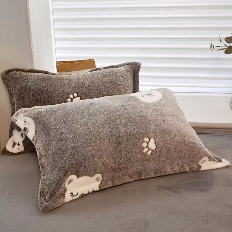 Fleece-Lined Double-Sided Winter Pillowcase - Coral Fleece, 48x74cm, Multiple Styles
