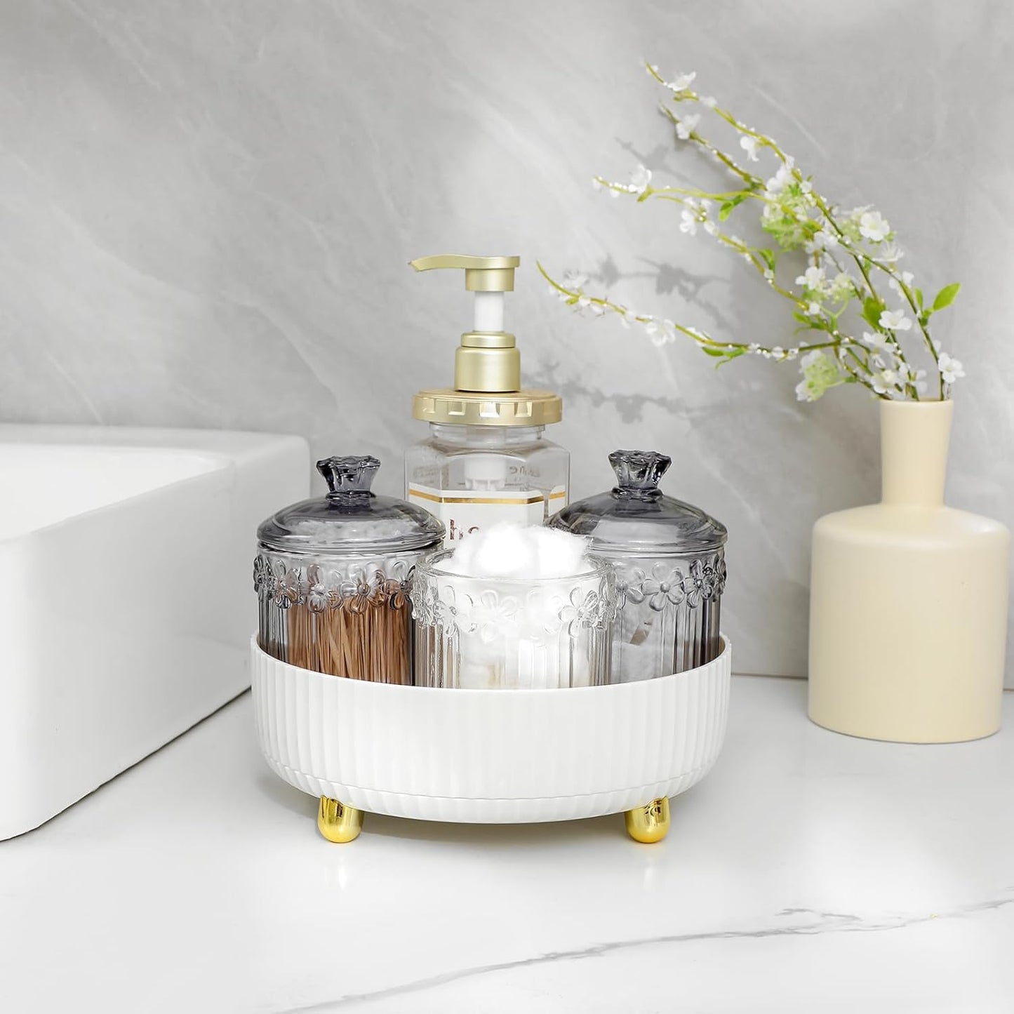 Rotating Makeup & Skincare Organizer Tray with Spin Storage for Vanity and Bathroom