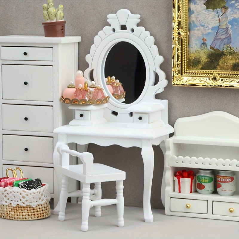 Dressing Table with Stool and Mirror - Mini Furniture for Bedroom