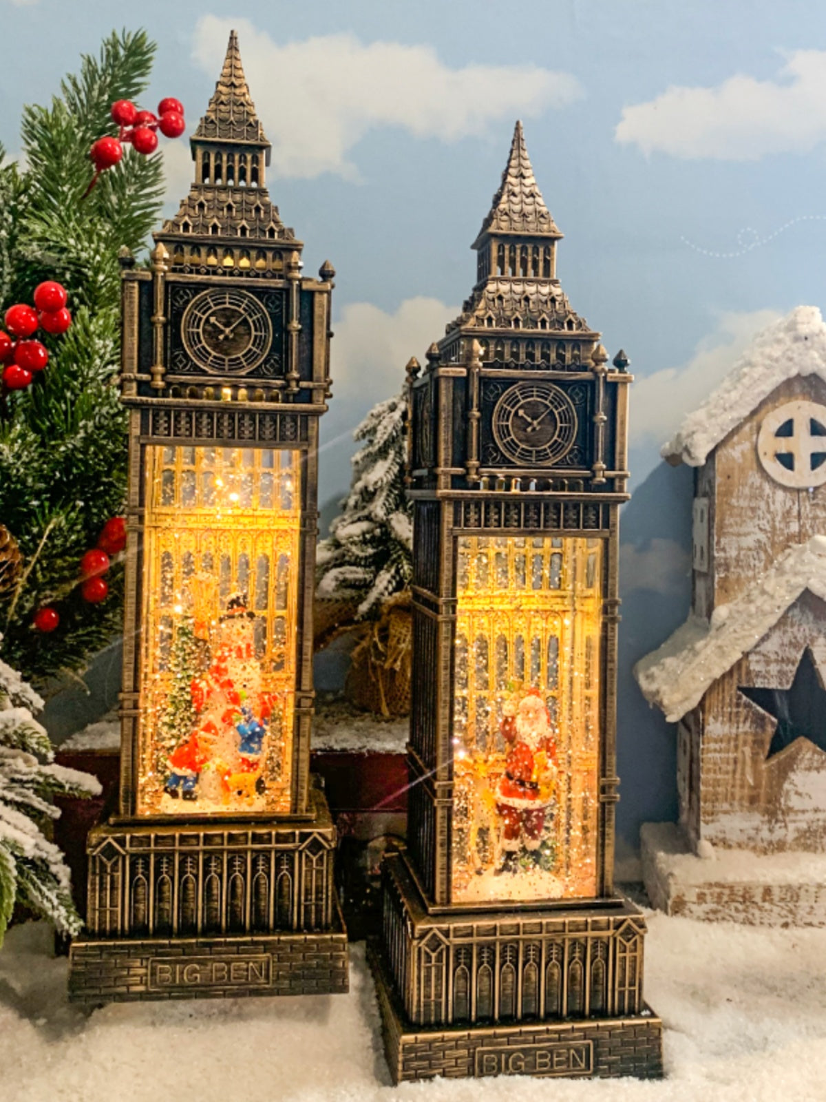 Christmas Snowman and Santa Ornament Set - Big Ben Retro Holiday Decor