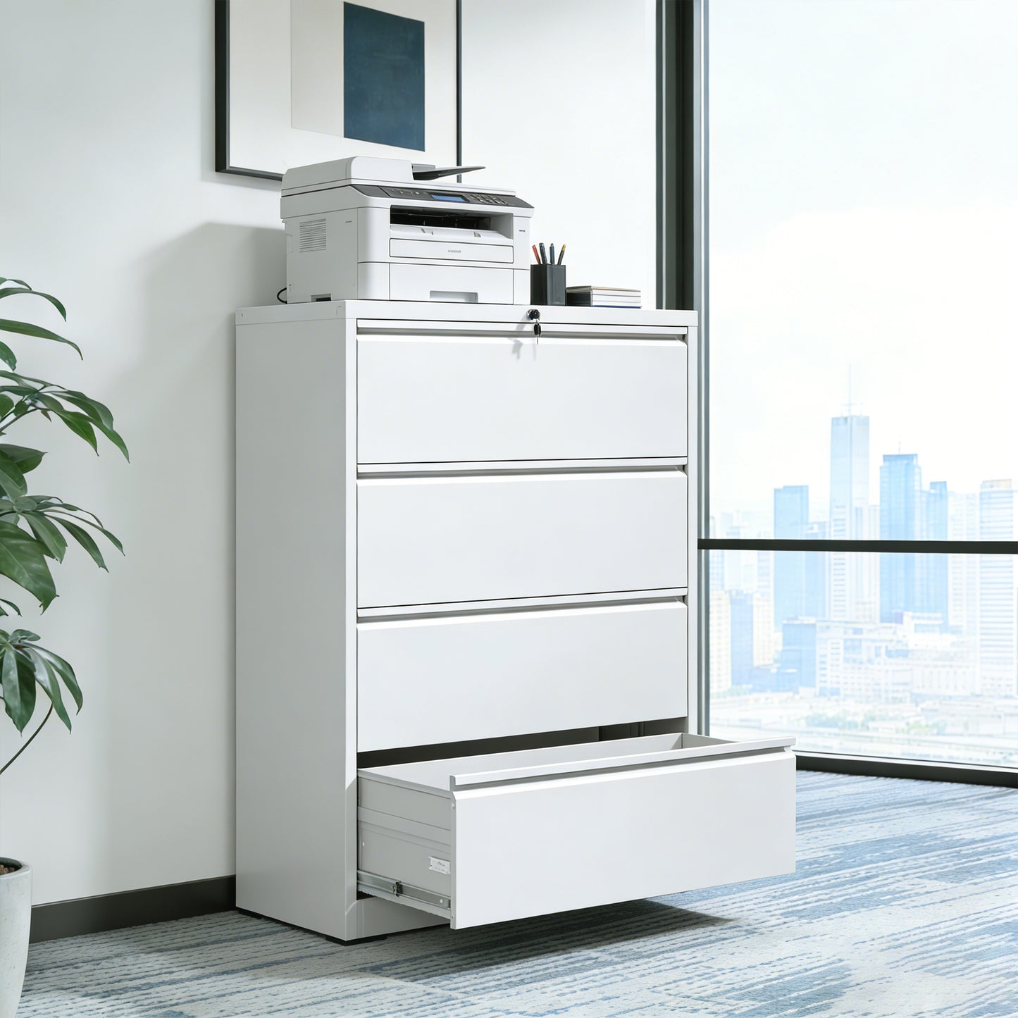 4 Drawer Lateral File Cabinet, Heavy Duty Metal Filing 35.4 Inch Wide