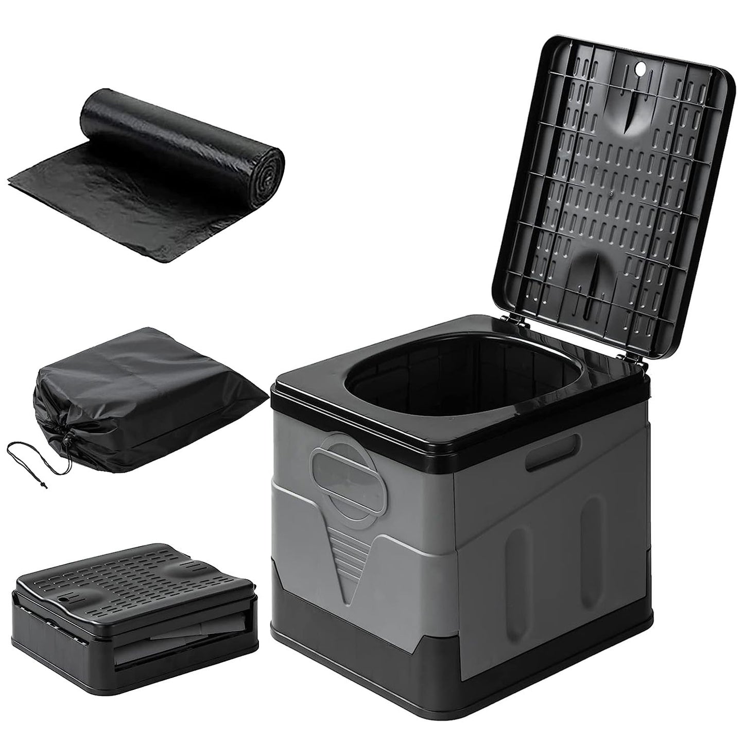 Portable Outdoor Toilet with Lid - 20L Capacity, Collapsible