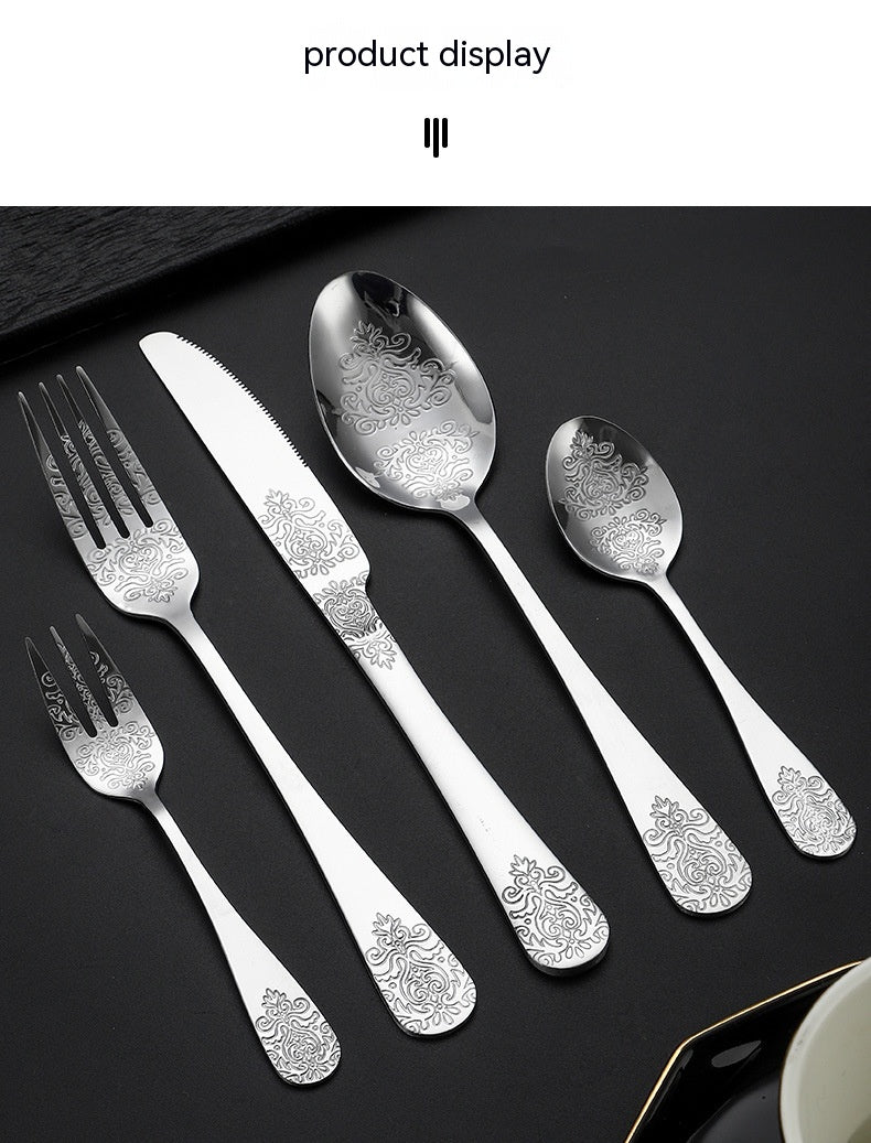 Vintage Gold-Plated Stainless Steel Cutlery Set - Dinner Knife Fork Spoon Tea Spoon