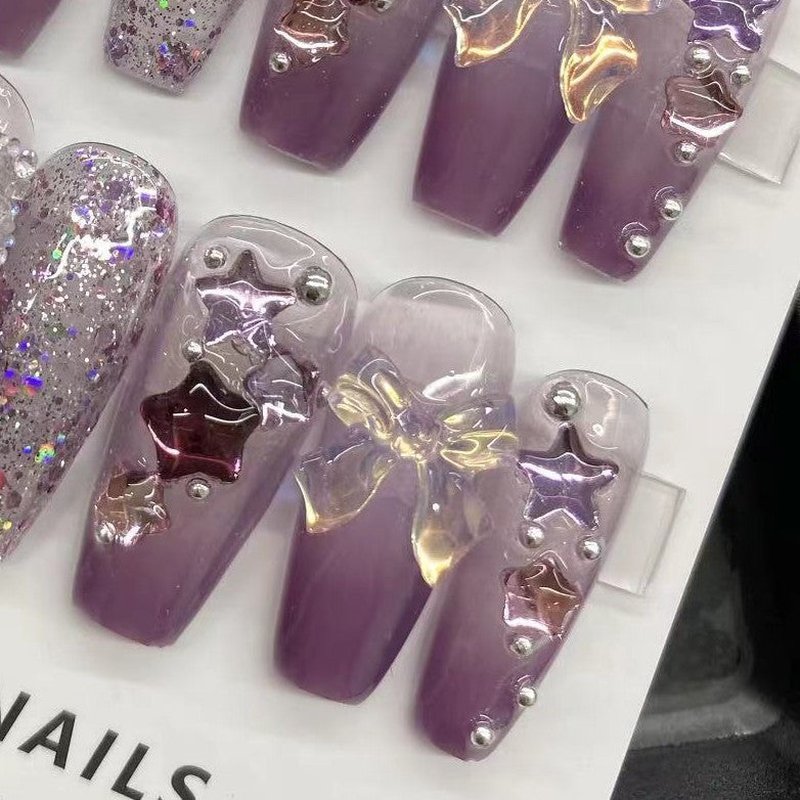 Amethyst Butterfly Nail Stickers - 10pc Set with Glue