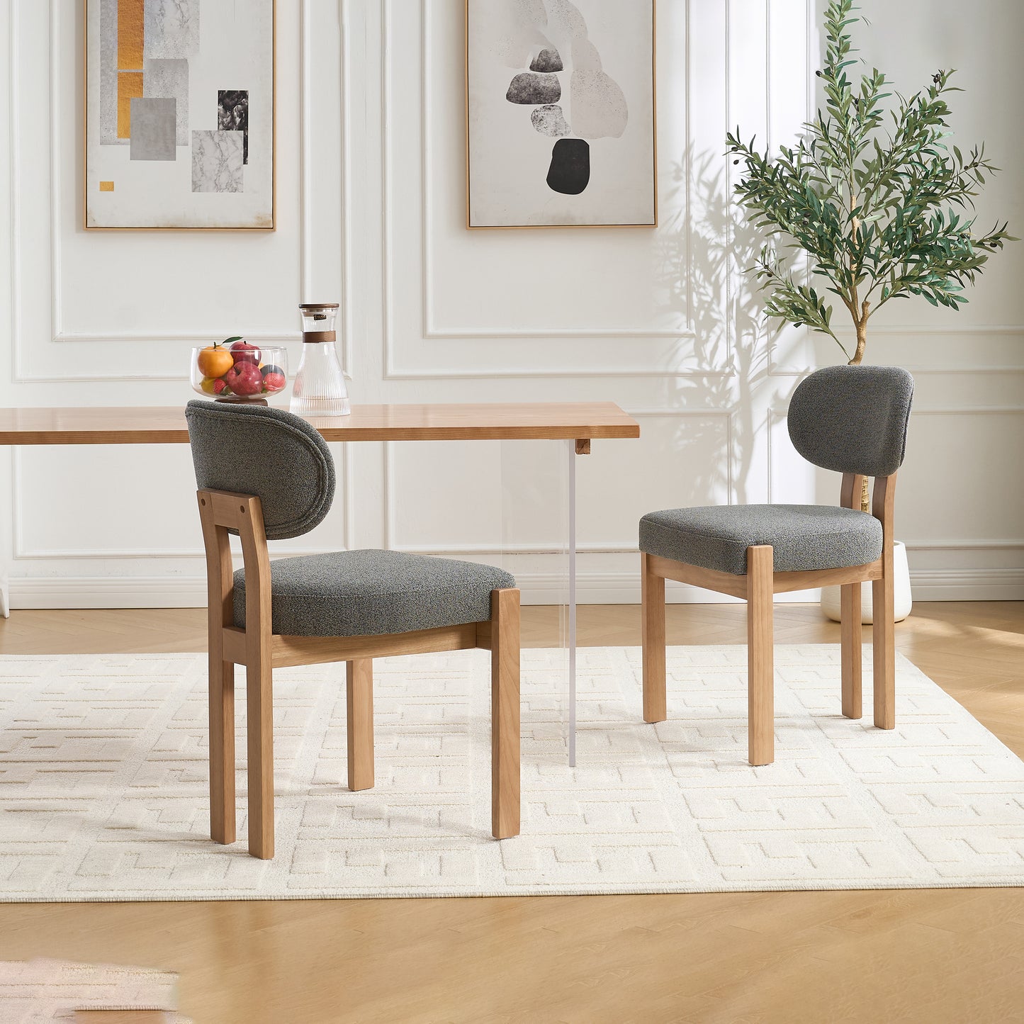 Set of 2 Modern Fabric Upholstered Dining Chairs - Grey