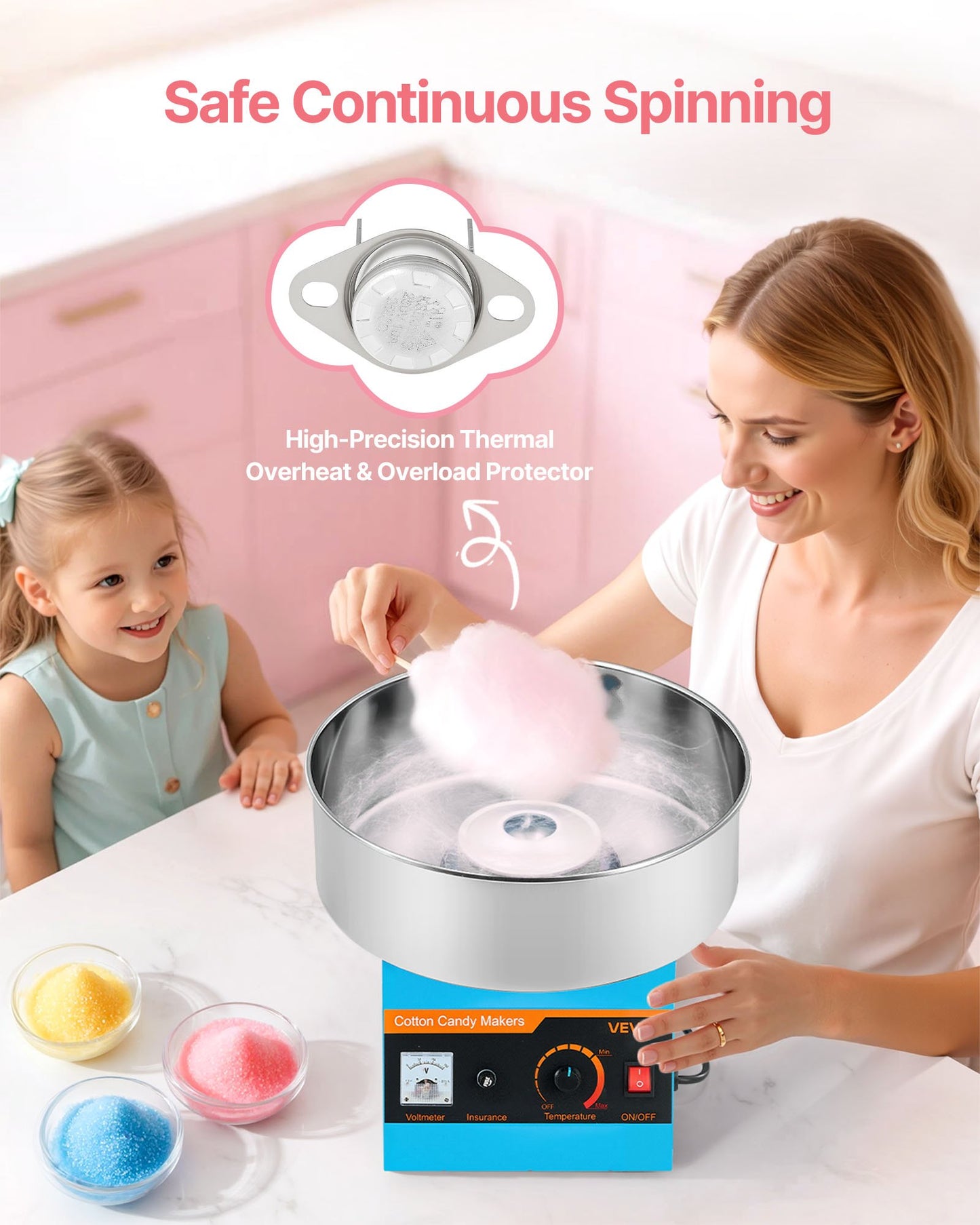 Electric Cotton Candy Machine Stainless Steel Blue 1000W Home & Party Use