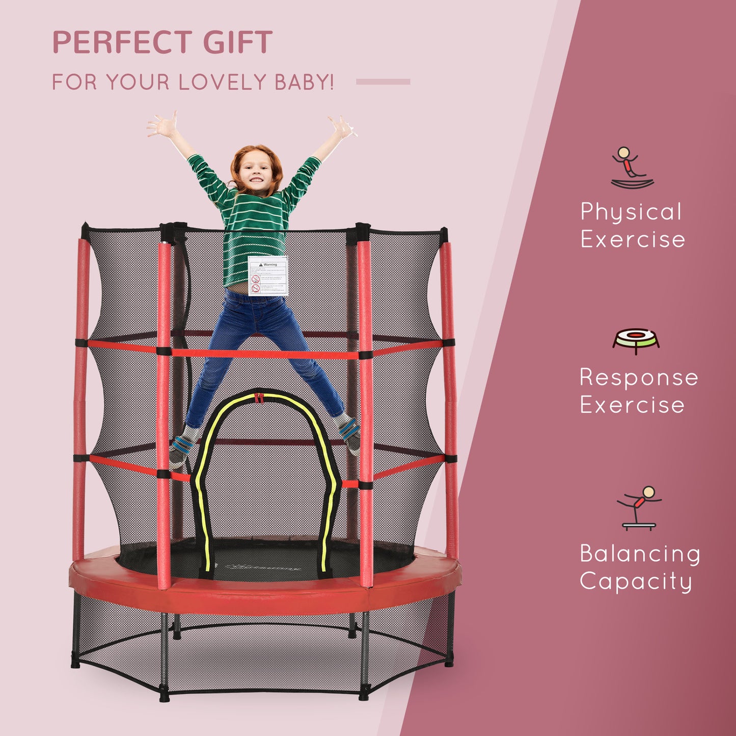 Kids Trampoline with Enclosure Net - Red, 5FT for Ages 3-6