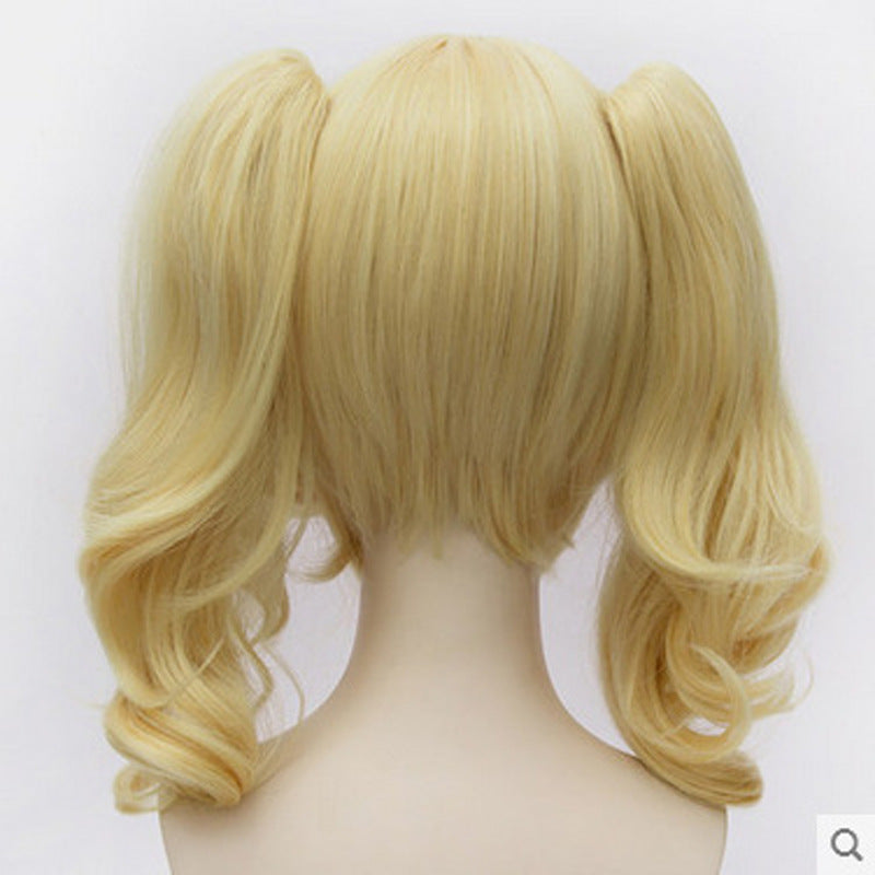 Golden Yellow Cosplay Wig for Asian & Western Curly Hair Full Headgear