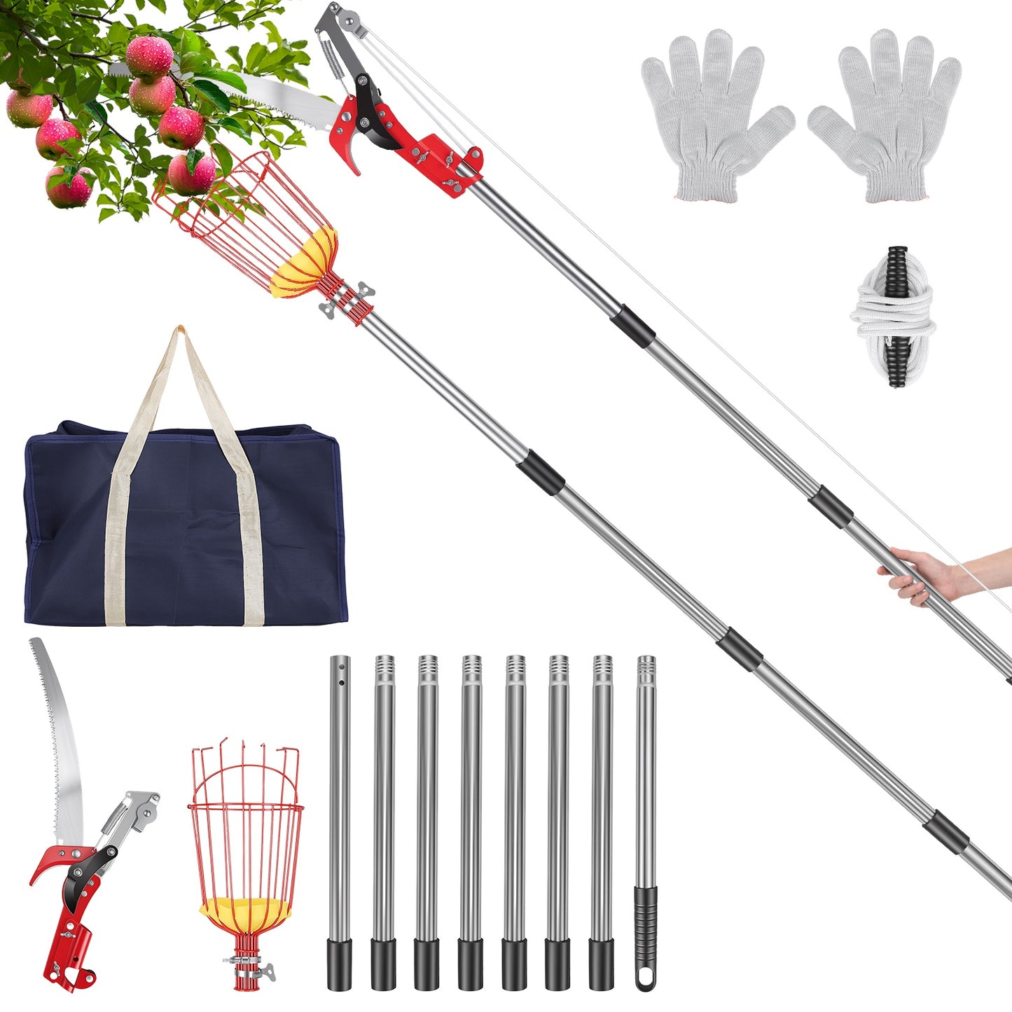 2-in-1 Extendable Pole Saw & Fruit Picker Garden Tool Set