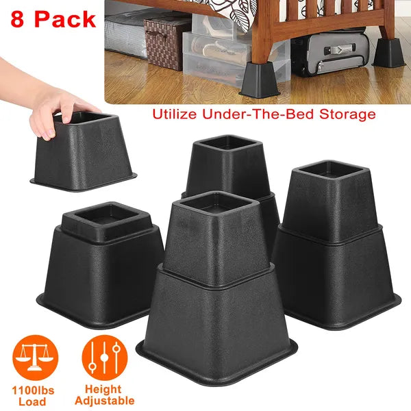 Adjustable Furniture Risers - 8-Piece Set with 500kg Capacity