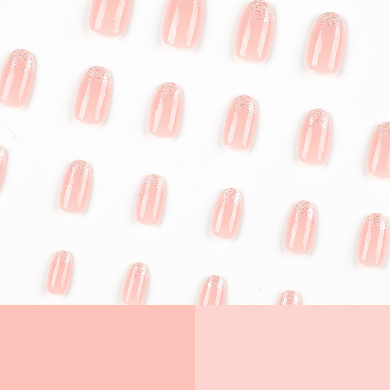 Short Oval Glitter French Nail Tips - Easy Wear & Polish Kit