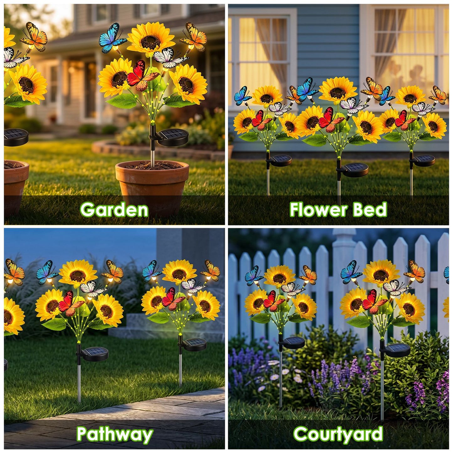 Solar Sunflower Garden Lights 4-Pack Waterproof Outdoor Pathway Decor