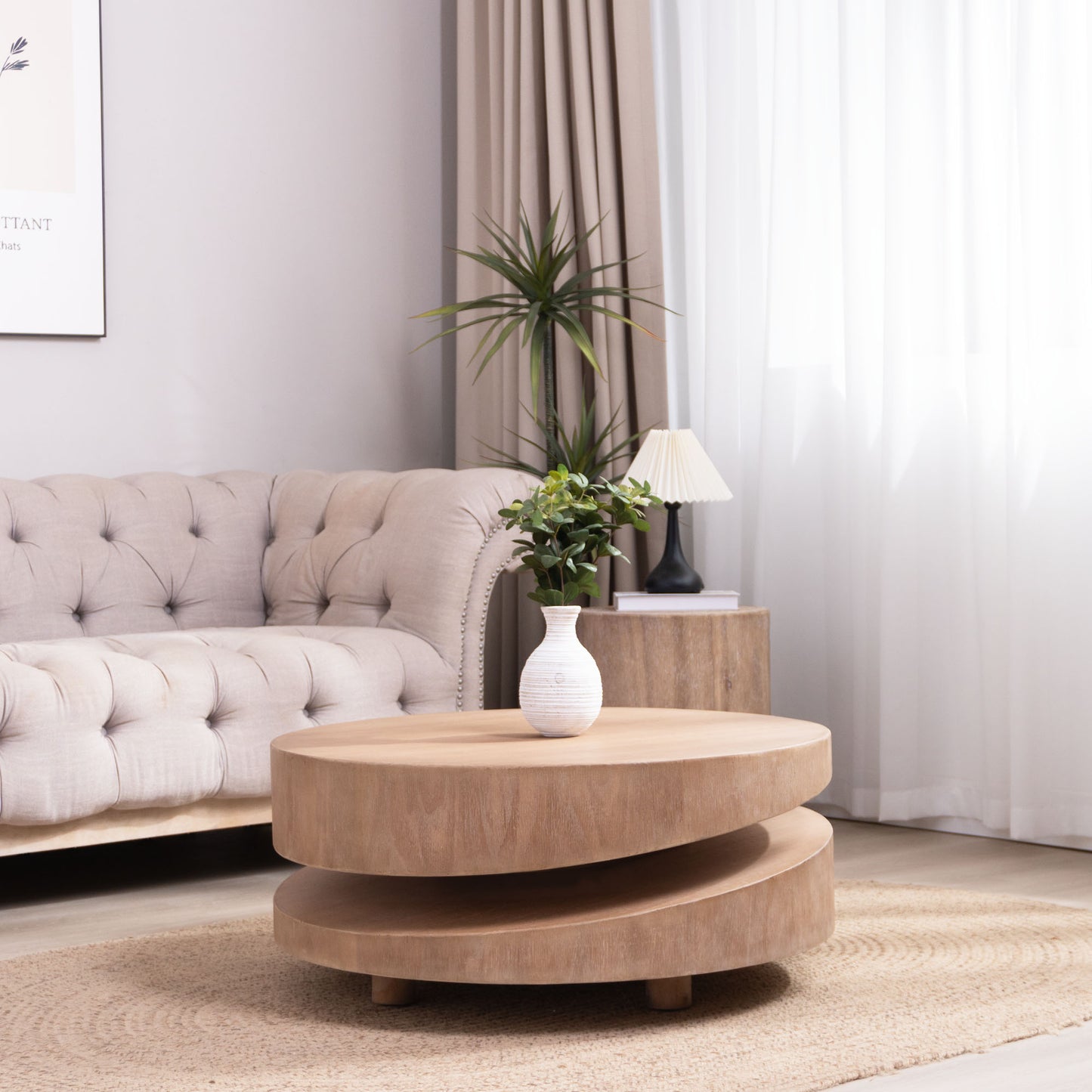 Modern Round Wood Coffee Table - 31.3" Natural Finish