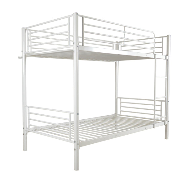 Iron Bed Bunk With Ladder For Kids Twin Size White