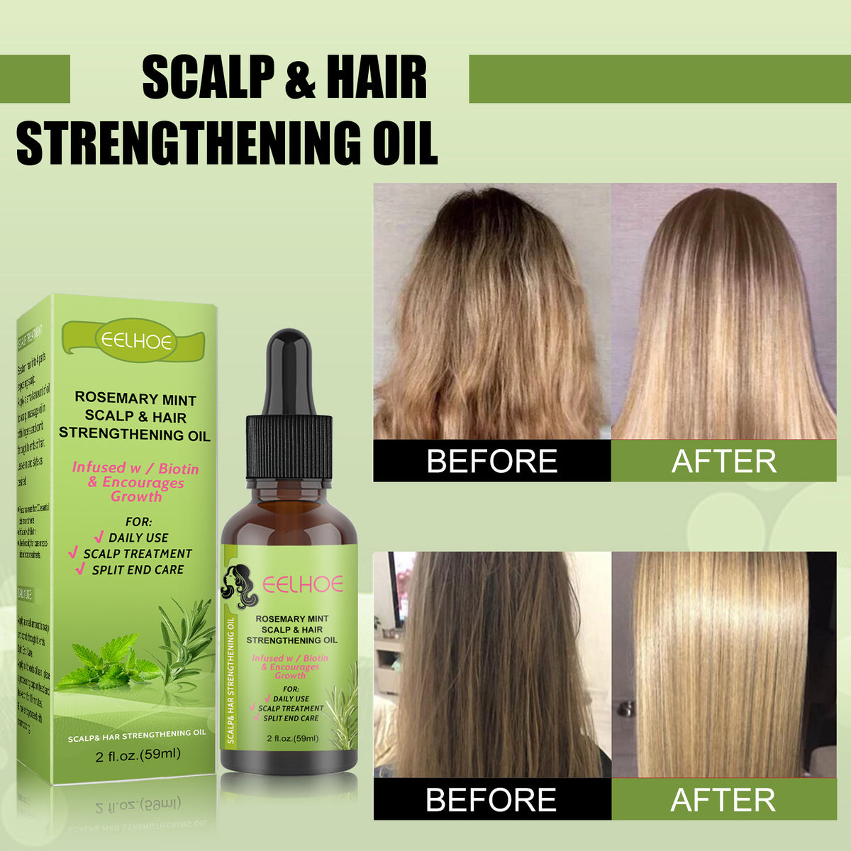 Rosemary Mint Hair Growth Oil for Scalp Massage and Nourishment - 59ml
