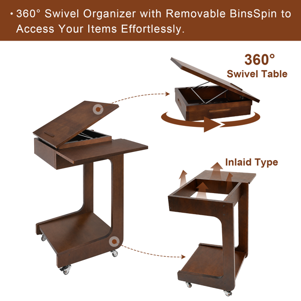 Solid Wood C-Shaped End Table with Adjustable Desktop - Walnut