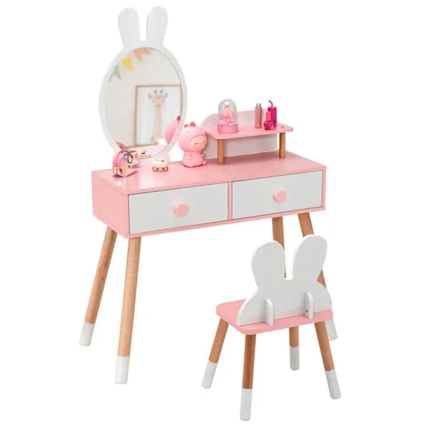 Kids 2-in-1 Vanity Table Set with Detachable Mirror - White