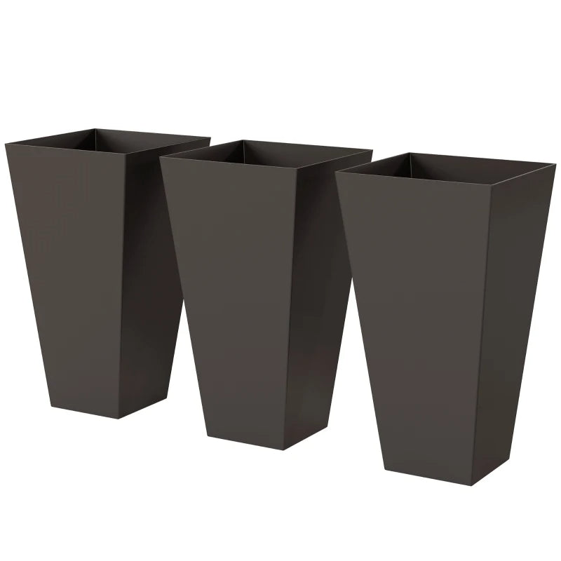 28ft Tall Square Plastic Garden Planters Set of 3 Brown Anti-Crack Fade-Resistant