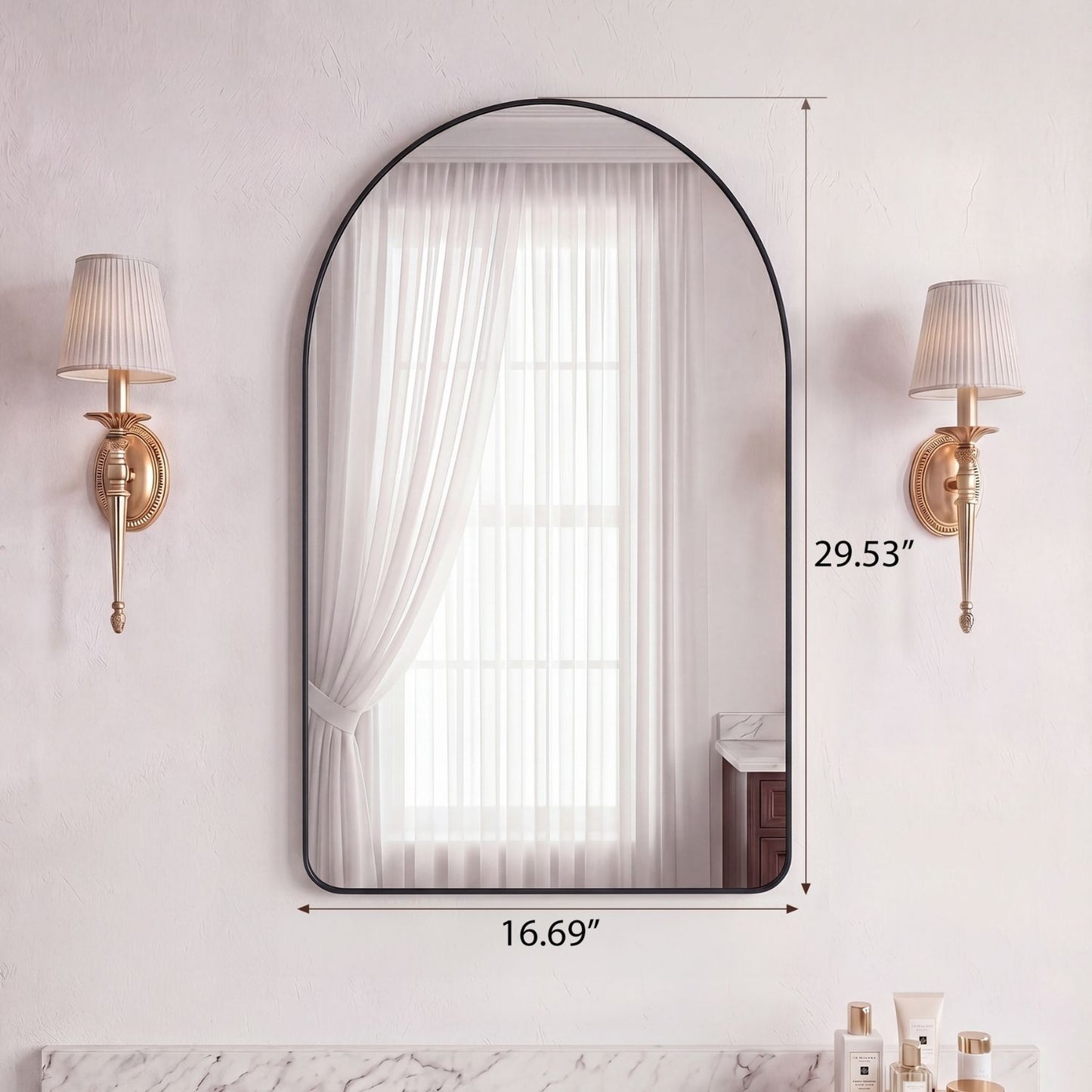 Arched Wall Mirror with Deep Metal Frame - Modern Bathroom Vanity Mirror