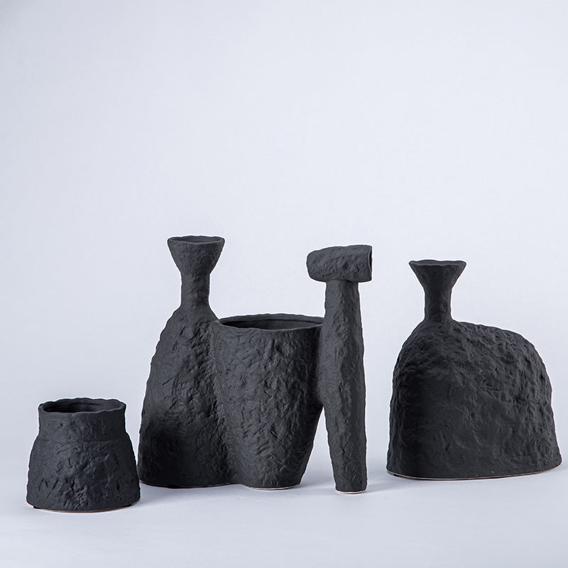 Geometric Flower Ceramic Vase - Modern Black & White Decor