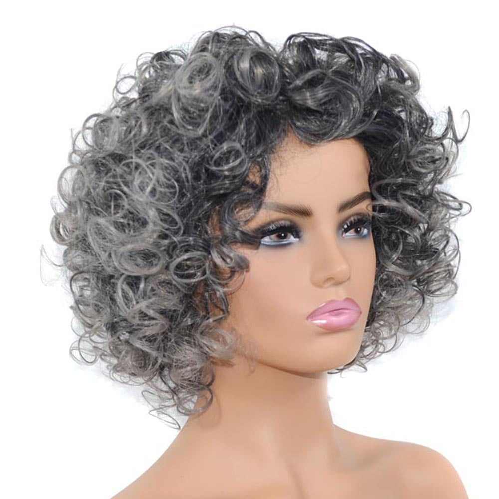 Black Gradient Grey Synthetic Wig for Women - High-Temperature Fiber, Ethnic Style, 30cm