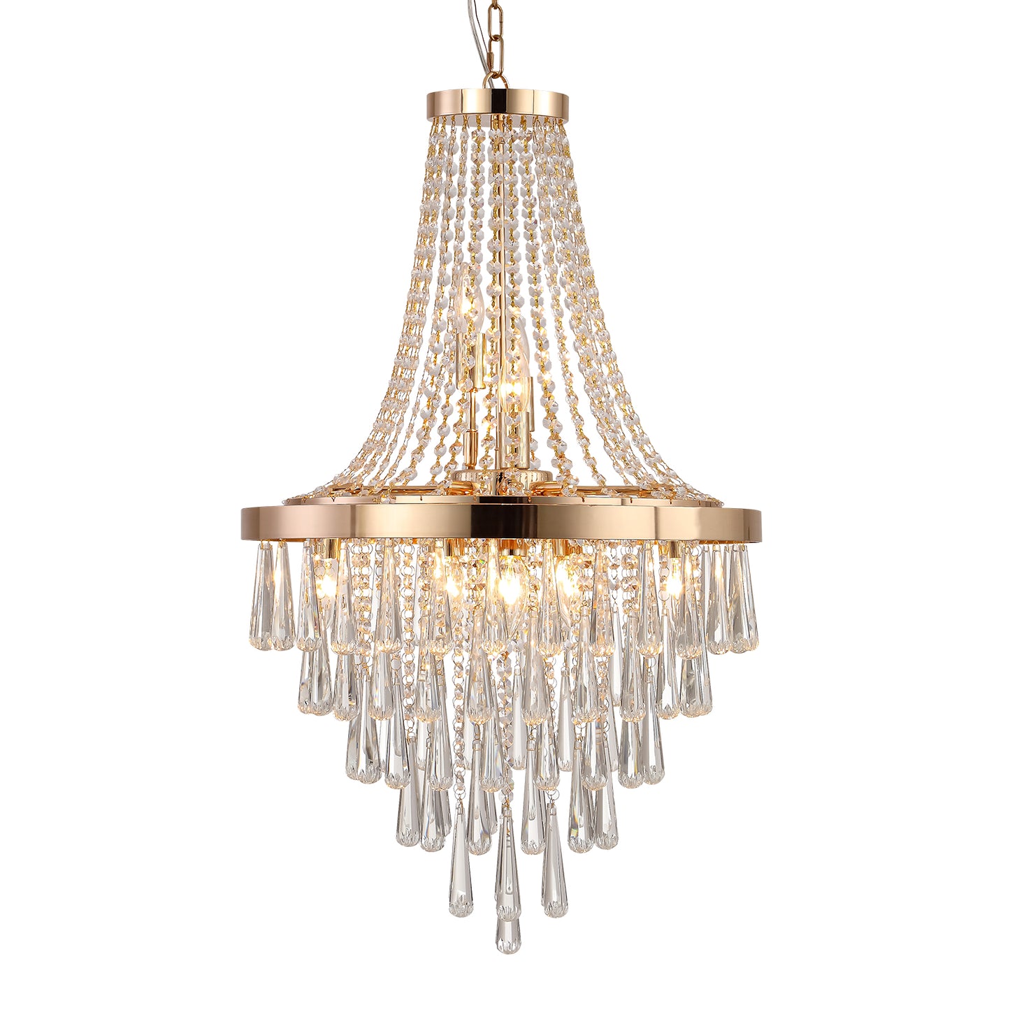 Modern Crystal Pendant Chandelier - 11-Light Golden Finish