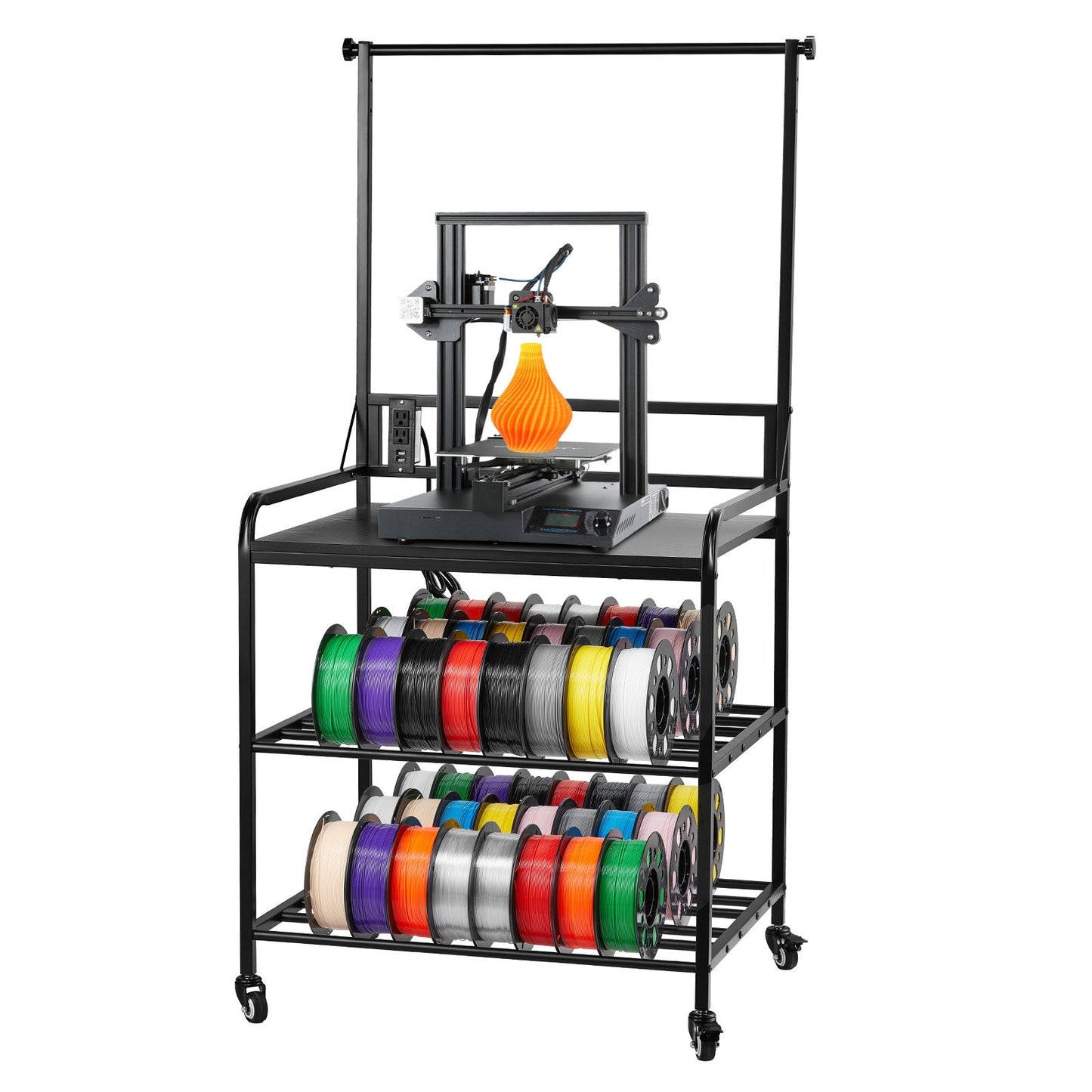 3D Printer Filament Storage Rack - 3-Tier Spool Organizer with Wheels