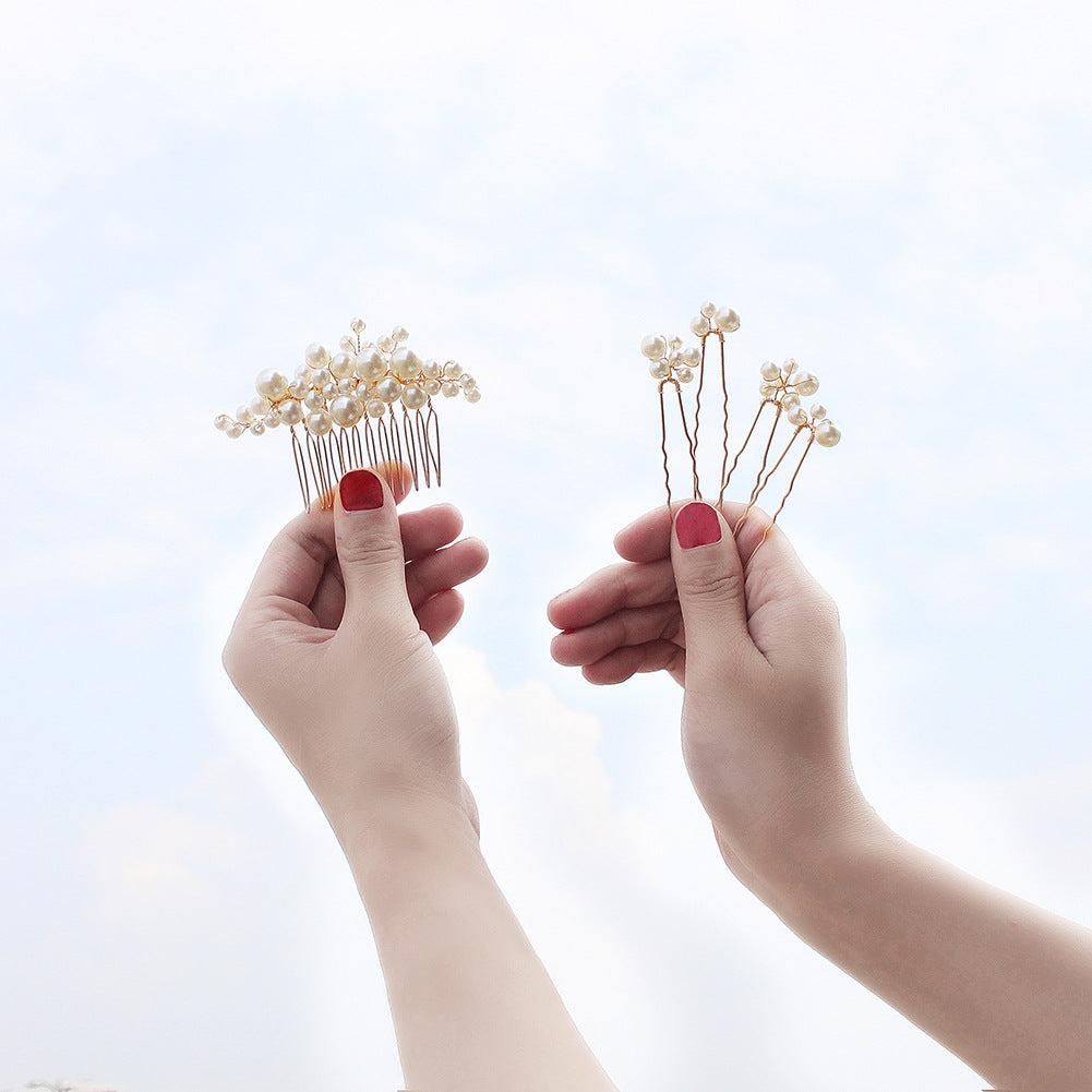 Pearl U-Shaped Hairpin Set - Gold