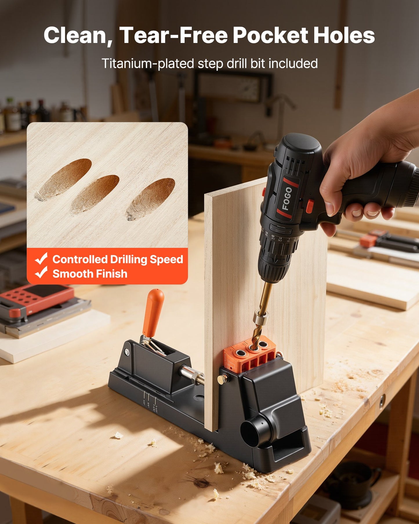 Pocket Hole Jig Kit with Adjustable Depth and Dust Collection for Woodworking - Black