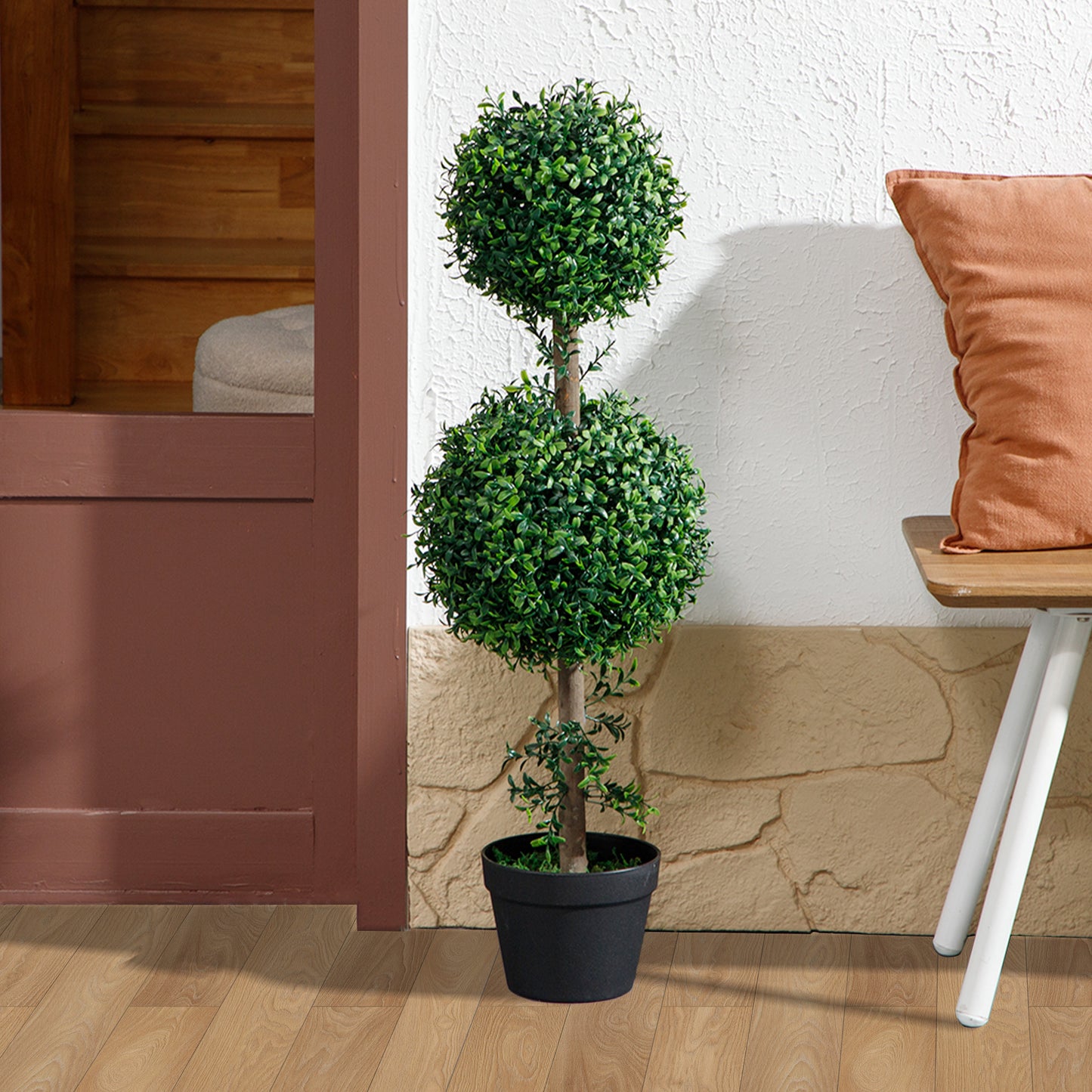 Set of 2 Boxwood Topiary Trees - UV-Protected Artificial Plants
