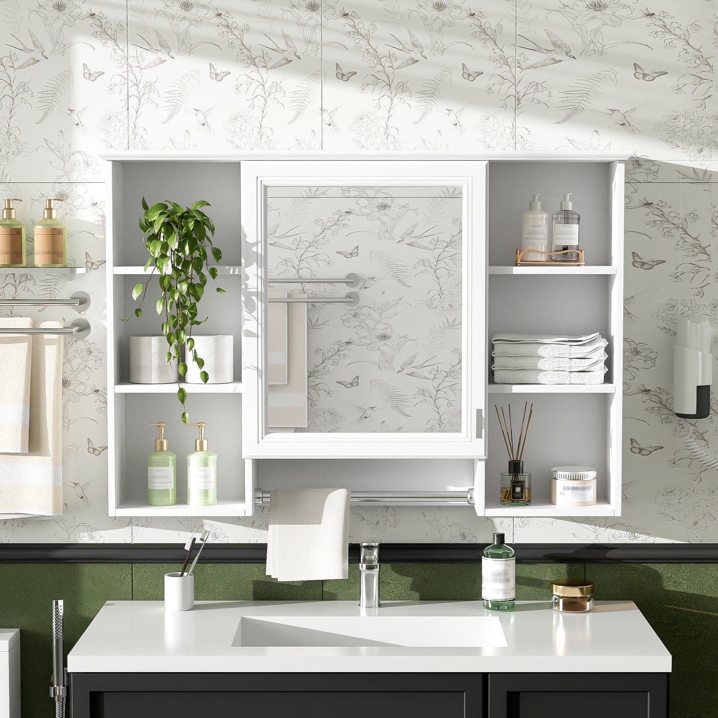 42-Inch Wall-Mounted Bathroom Mirror Cabinet with Adjustable Shelf