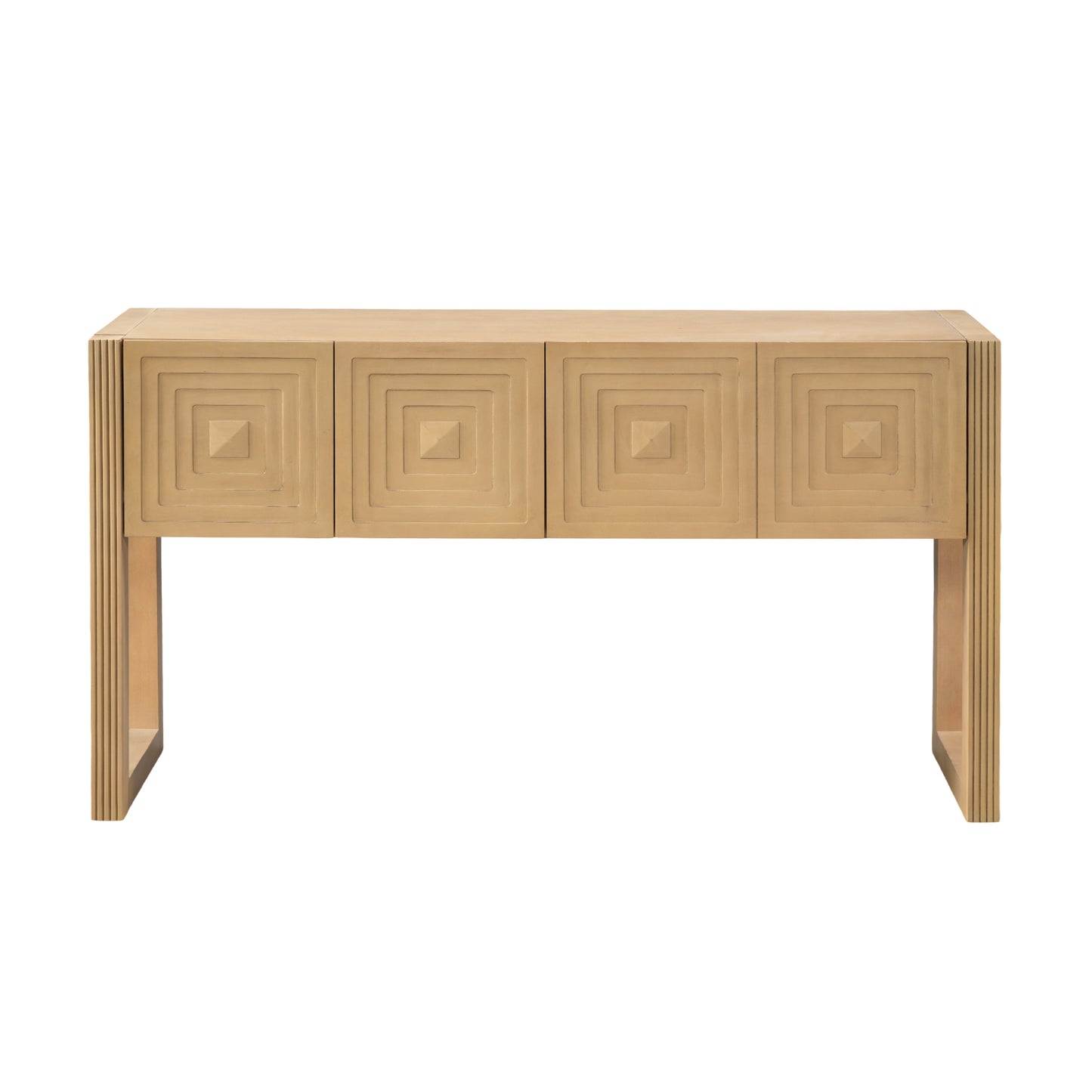 Geometric Carved Console Table with 3 Soft-Close Drawers - Light Brown