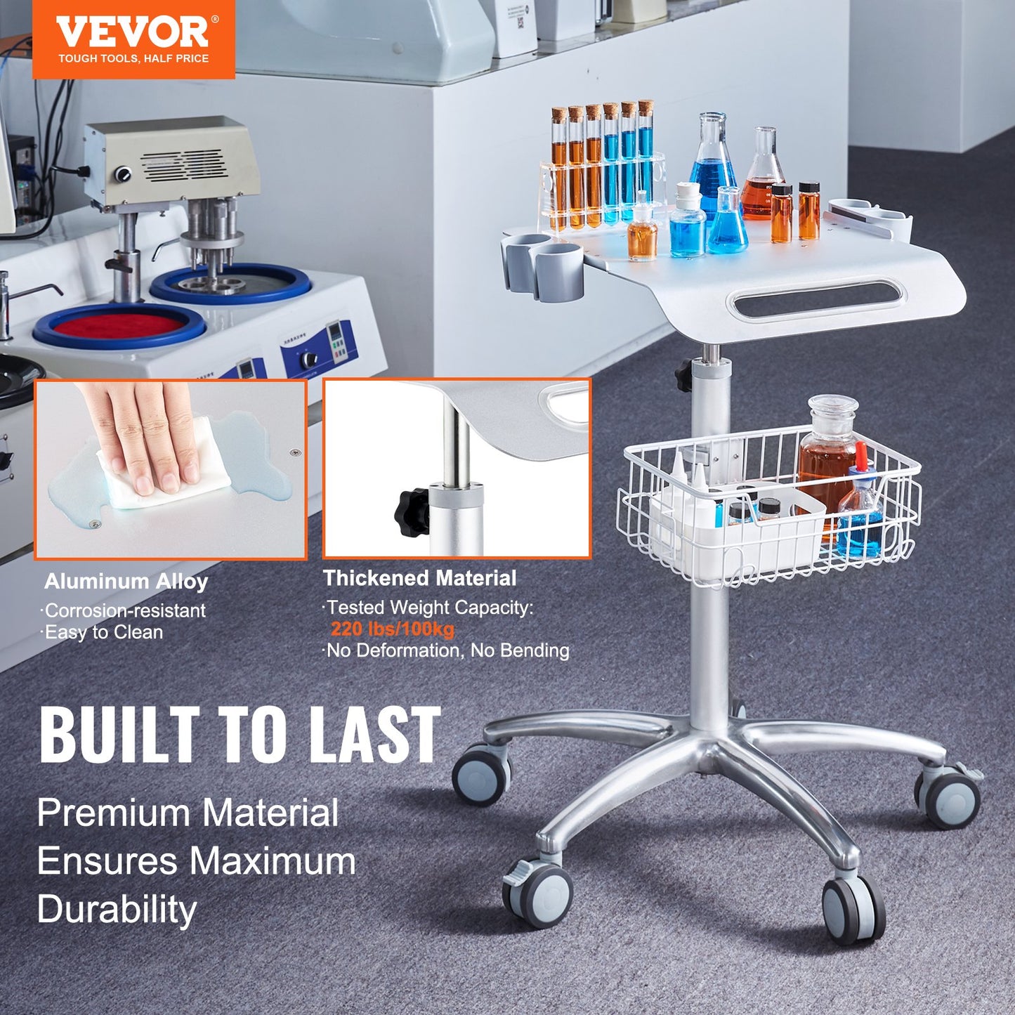 Height Adjustable Mobile Salon Cart with Wheels - White