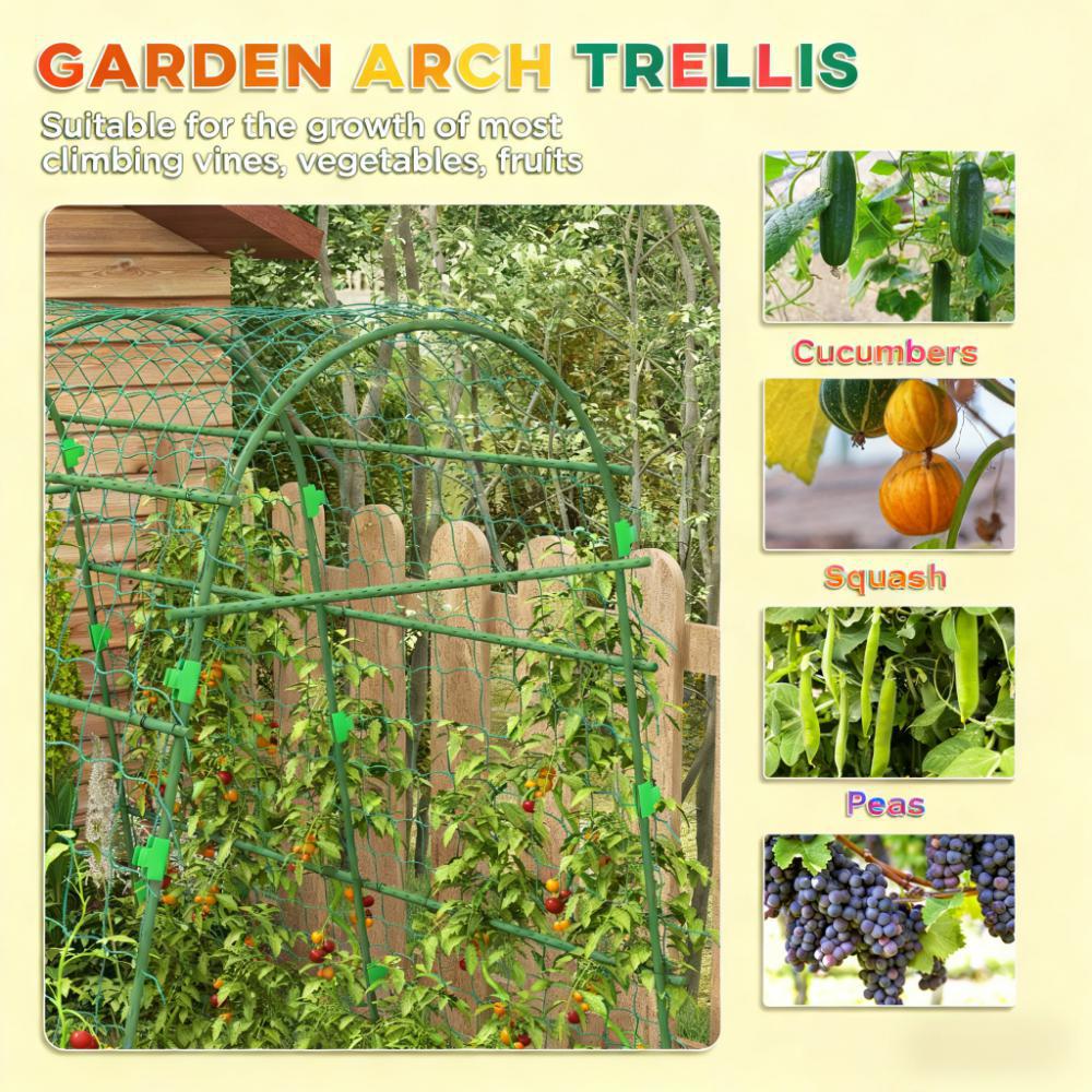Arch Garden Trellis for Climbing Plants - Green Metal Frame