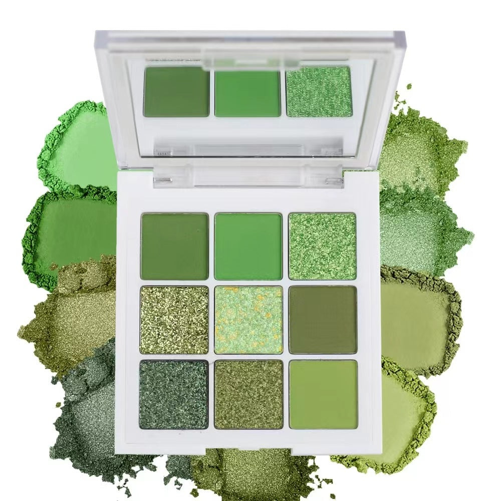 9-Color Green Eyeshadow Palette - Matte, Shimmer & Glitter Finish