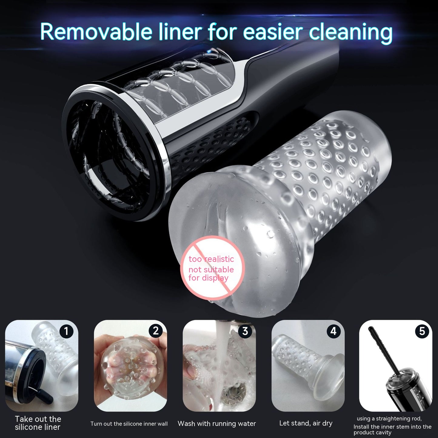 Men's Automatic Vibration Massager with Telescopic Function - Black